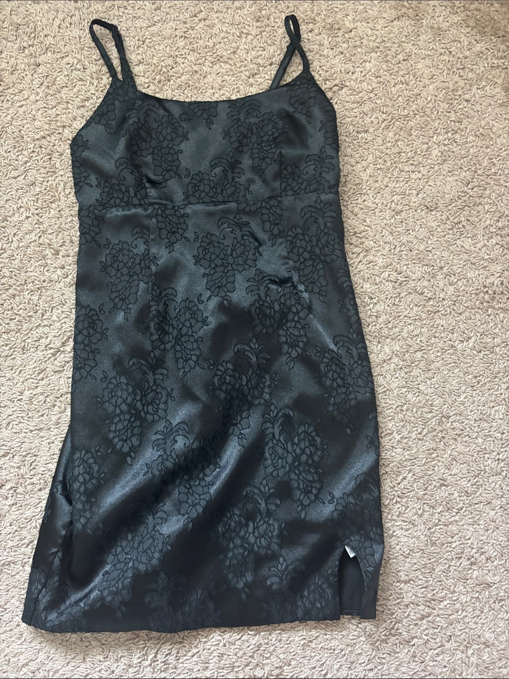 wild fable Black Floral Satin Slip Dress with Side Slit